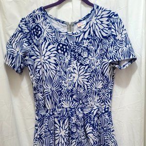 Lularoe Amelia Blue And Pink Floral Dress Size XL WITH Pockets